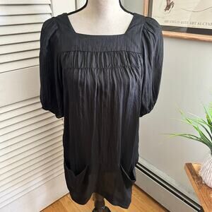 PIKO 1988 Dress Womens Small Black Mini Shift Pockets Milkmaid Minimalist Chic
